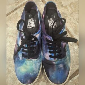 Vans off the wall cosmic galaxy canvas low top shoes, women's size 7, men's 5.5